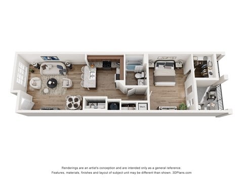 Floor plan for 1 bed, 1 bath, 842 sqft